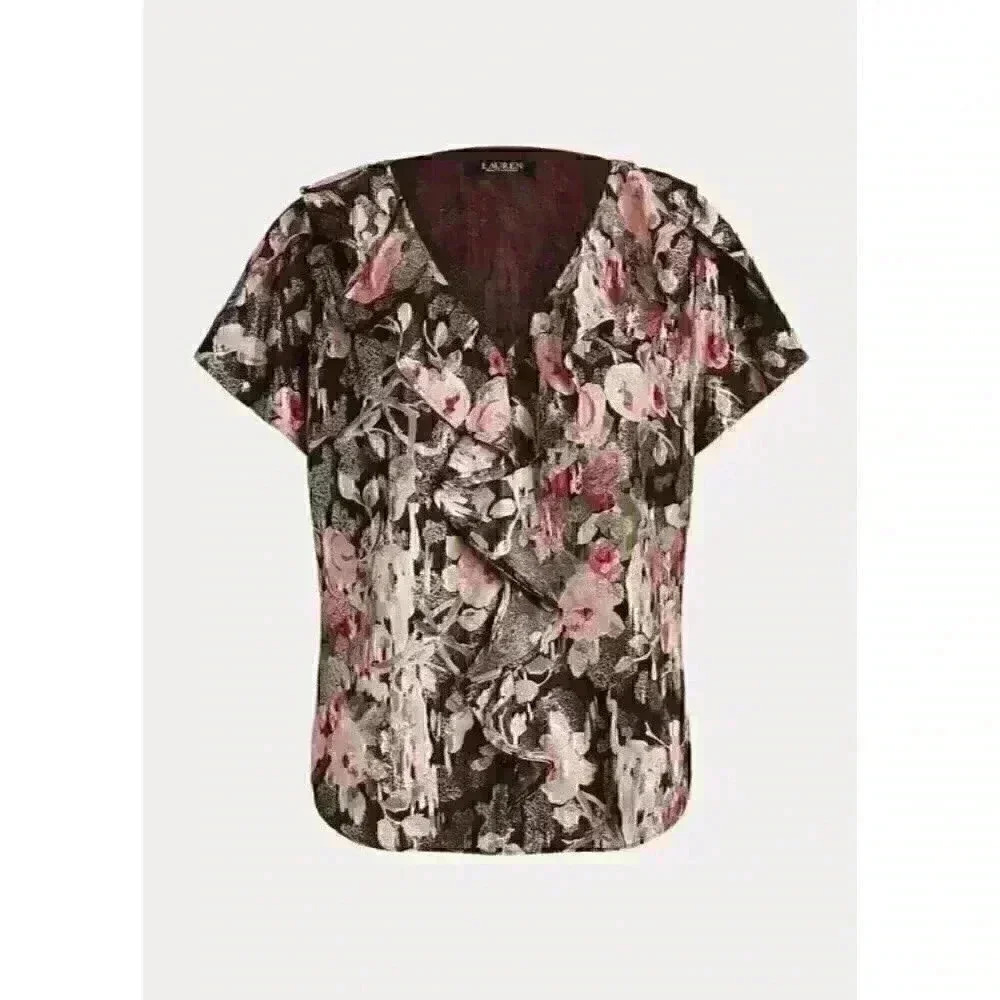 NEW! Lauren Ralph Lauren Women's M Floral Metallic Jacquard Blouse NWT $165